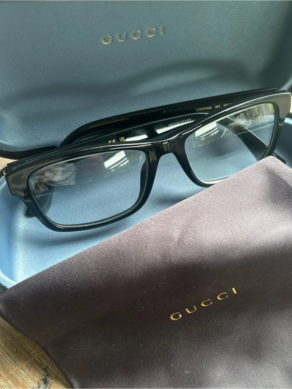 Gucci Men's Black Rectangular Glasses with Branded Case Needs lenses.